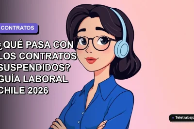 Ilustración vectorial plana de una trabajadora chilena moderna con blusa azul, expresión pensativa, sobre fondo degradado lavanda. Concepto de guía laboral 2026.