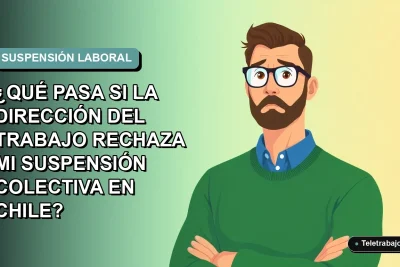 Ilustración vectorial plana de un trabajador masculino con suéter verde y camisa, mirando con preocupación un documento legal, sobre fondo degradado azul verdoso.