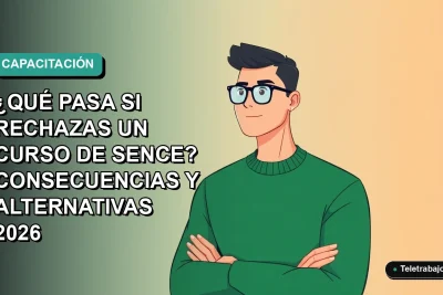 Ilustración vectorial plana de un trabajador masculino de teletrabajo con suéter verde, sobre fondo degradado azul verdoso. Espacio negativo a la izquierda.