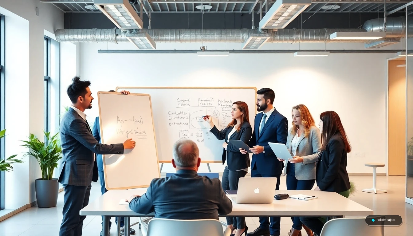 Profesionales diversos colaborando en equipo en una oficina moderna