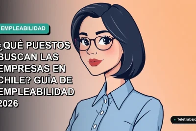 Ilustración plana corporativa de una mujer profesional chilena con blusa azul y corte bob, sobre fondo degradado verde azulado, representando las carreras más demandadas en Chile para 2026.