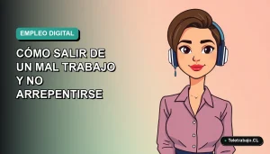 Ilustración vectorial plana de una mujer profesional chilena con expresión decidida, fondo con gradiente suave de azul verdoso a menta, concepto de cambio laboral.