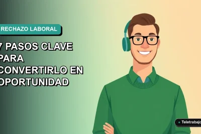 Ilustración vectorial plana de un trabajador masculino de tecnología, con suéter verde, mirando con actitud positiva a la izquierda, sobre un fondo degradado suave. Concepto de superación del rechazo laboral en Chile.