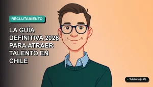 Ilustración plana corporativa de un reclutador hombre con camisa azul y lentes, sobre fondo degradado verde azulado, estilo startup tecnológica.
