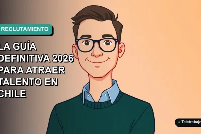 Ilustración plana corporativa de un reclutador hombre con camisa azul y lentes, sobre fondo degradado verde azulado, estilo startup tecnológica.