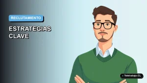Ilustración plana corporativa de un trabajador remoto masculino en estilo vectorial, sobre un fondo degradado azul, representando el reclutamiento en redes sociales.