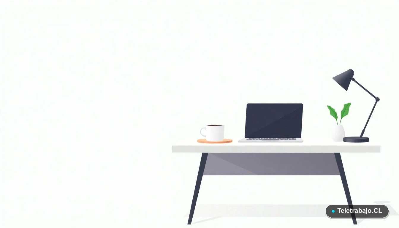 Escritorio moderno vacío con laptop, cuaderno y planta, en estilo de ilustración vectorial plana, sobre fondo degradado verde menta.