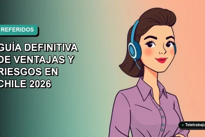 Ilustración plana corporativa de una trabajadora chilena sonriente, estilo vector moderno, sobre fondo degradado azul verdoso. Representa el concepto de recomendar a un amigo en el trabajo.