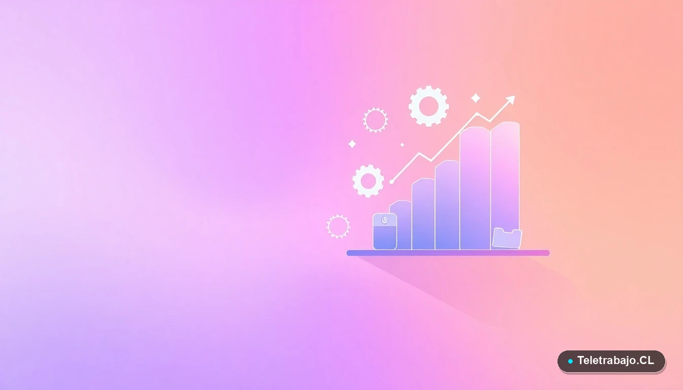 Elementos de interfaz de usuario abstractos y minimalistas, como gráficos, engranajes y carpetas flotantes, sobre fondo degradado lila y durazno, ilustrando conceptos de tecnología y políticas digitales.