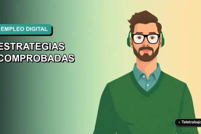Ilustración plana vectorial de un trabajador masculino de tecnología, estilo Corporate Memphis, sobre un fondo degradado azul verdoso. Estrategias para buscar trabajo en redes sociales en Chile 2026.