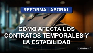 Reforma Laboral 2026 en Chile afectando contratos temporales y estabilidad laboral, concepto legal corporativo.