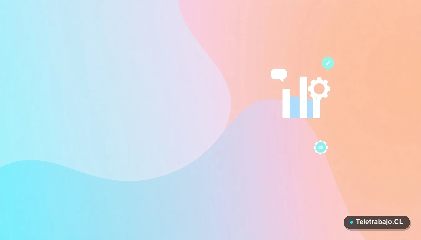 Composición abstracta de interfaz de usuario con gráficos y engranajes en estilo vectorial plano, sobre fondo degradado verde menta, simbolizando la modernización de las leyes laborales en Chile.