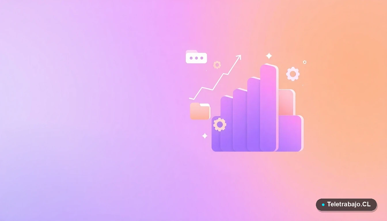 Elementos de interfaz de usuario abstractos, como gráficos y engranajes flotantes, sobre fondo degradado melocotón, simbolizando la modernización tecnológica de las leyes laborales.