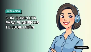 Ilustración plana vectorial de una mujer profesional chilena sonriente, con blusa azul y corte bob, sobre fondo degradado verde azulado. Representa la planificación para la reforma previsional.