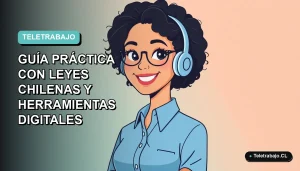 Ilustración plana de mujer profesional chilena sonriente, con blusa azul, en fondo gradiente suave. Concepto de retorno a la oficina sin estrés.