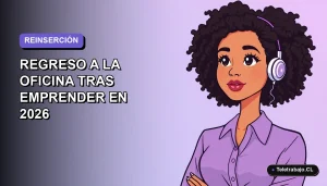 Ilustración vectorial plana de una mujer profesional de teletrabajo sonriendo, con fondo degradado lila suave. Estilo Corporate Memphis.