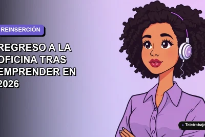 Ilustración vectorial plana de una mujer profesional de teletrabajo sonriendo, con fondo degradado lila suave. Estilo Corporate Memphis.