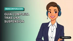 Ilustración plana corporativa de una mujer profesional chilena sonriente, sobre un fondo degradado azul verdoso, representando la vuelta al trabajo.