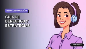 Ilustración vectorial plana de una mujer profesional chilena sonriendo, con blusa lila, frente a un fondo con gradiente suave de lavanda a azul claro. Espacio negativo a la izquierda.