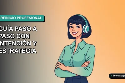 Ilustración vectorial plana de una mujer profesional chilena sonriendo, con fondo degradado azul verdoso, representando el reinicio laboral estratégico.