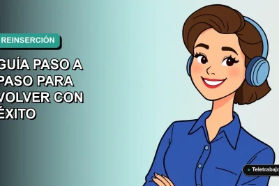 Ilustración vectorial plana de una mujer profesional chilena sonriente, con blusa azul, en fondo degradado verde azulado, representando el éxito en la reinserción laboral.