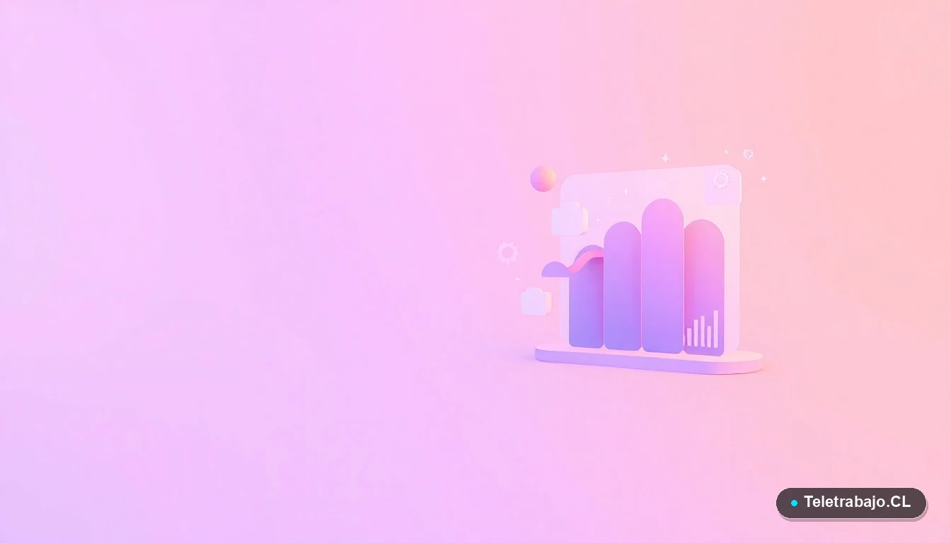 Elementos de interfaz de usuario abstractos y modernos, como gráficos y engranajes flotantes en colores lavanda y durazno, sobre fondo degradado, simbolizando herramientas y datos para la reinserción laboral.