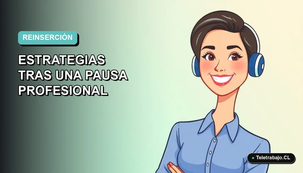 Ilustración vectorial plana de una mujer profesional feliz, con blusa azul y pelo corto, sobre un fondo degradado suave azul y verde. Espacio negativo a la izquierda.