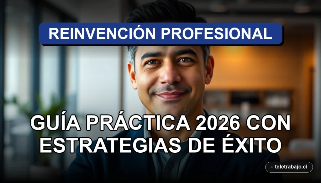 Hombre profesional chileno de 40 años sonriendo con confianza en una oficina moderna, representando el cambio de carrera exitoso.
