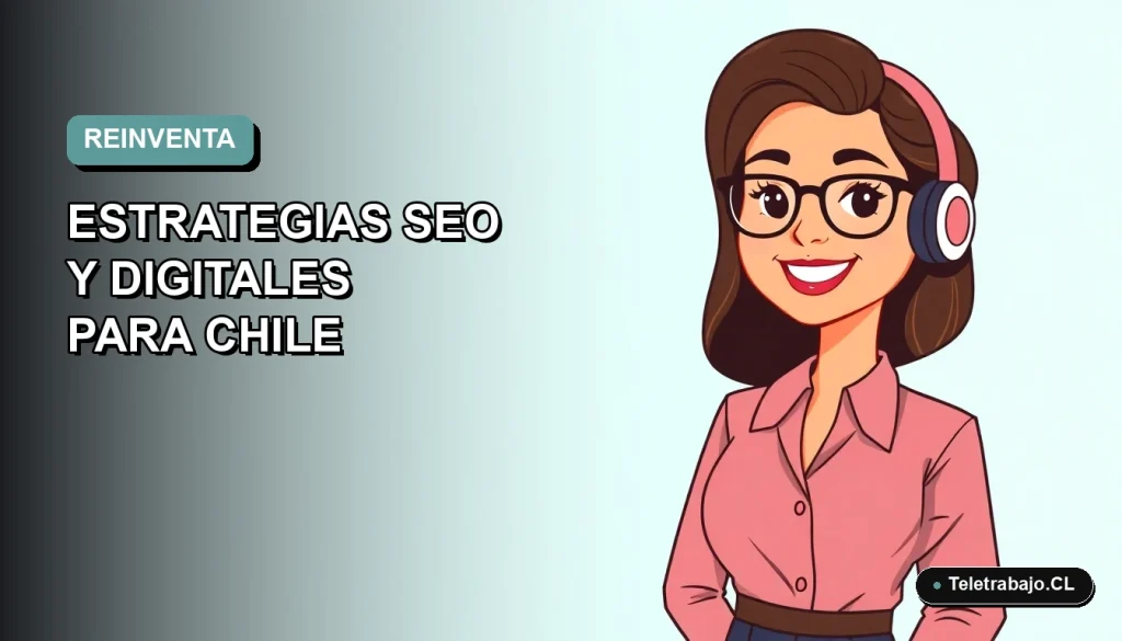 Ilustración vectorial plana de mujer profesional chilena de 45+ años sonriendo, con fondo degradado azul verdoso, representando reinvención laboral digital.