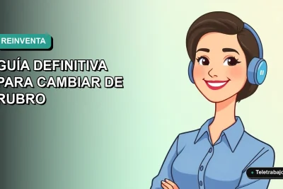Ilustración vectorial plana de una mujer profesional chilena con blusa azul y pelo corto, sobre un fondo degradado verde azulado, representando la reinvención laboral.