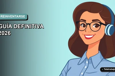 Ilustración plana vectorial de mujer profesional de 30 años con blusa azul, sonriendo, sobre fondo degradado suave azul verdoso. Espacio negativo a la izquierda.