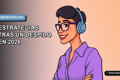 Ilustración plana vectorial de una mujer profesional de 50 años, con expresión optimista y peinado moderno, sobre un fondo degradado azul y gris. Espacio negativo a la izquierda.