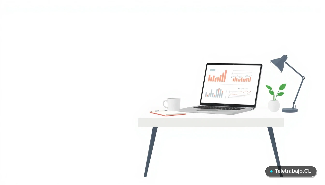 Escritorio moderno minimalista con laptop, cuaderno, taza de café y planta, sobre fondo degradado verde menta, representando un nuevo comienzo laboral.