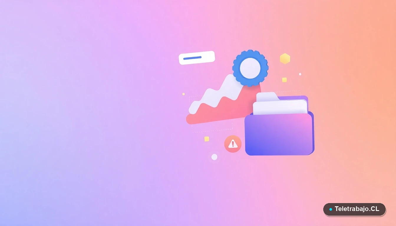 Composición abstracta de interfaz de usuario con gráficos en baja y un engranaje roto, ilustración vectorial plana sobre fondo degradado de menta, representando métricas negativas o problemas sistémicos.