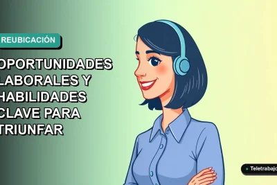 Ilustración plana vectorial de una mujer profesional chilena con blusa azul y corte bob, sonriendo, sobre fondo degradado verde azulado. Representa oportunidades de relocalización laboral en Chile para 2026.