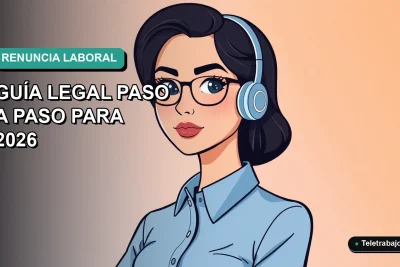 Ilustración plana corporativa de una mujer profesional chilena con blusa azul, mirando con decisión, sobre fondo degradado verde azulado. Concepto de renuncia laboral.