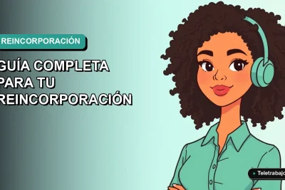 Ilustración vectorial plana de una mujer profesional trabajando desde casa, con fondo degradado azul verdoso. Representa la reserva del puesto de trabajo en Chile.