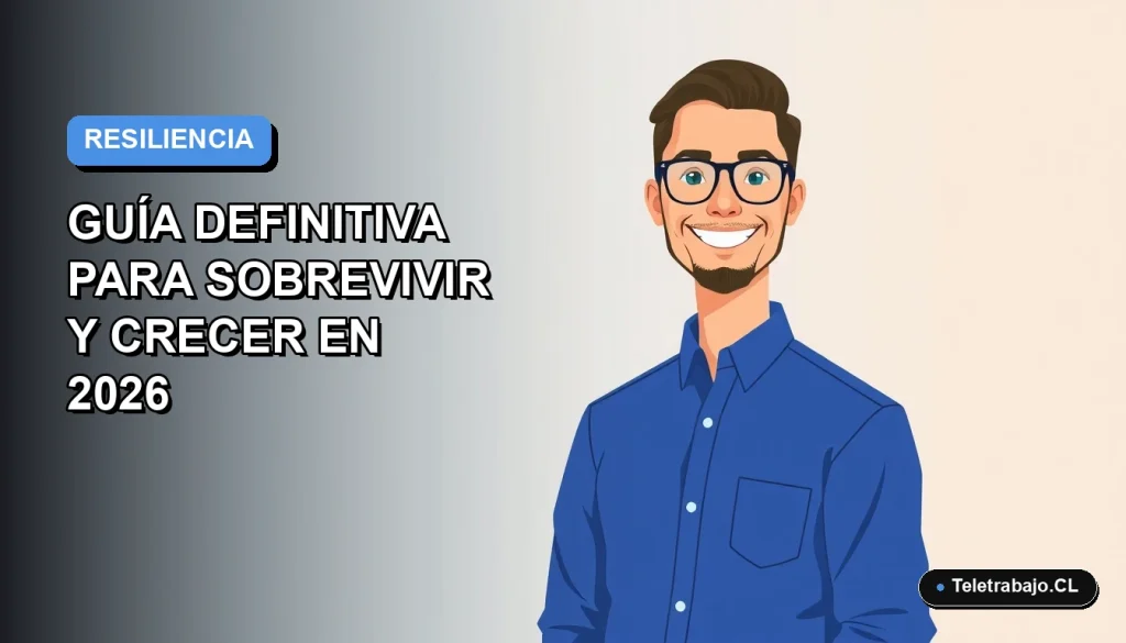 Ilustración vectorial plana de un trabajador chileno sonriente, con camisa azul y anteojos, sobre un fondo degradado azul y blanco. Espacio negativo a la izquierda.