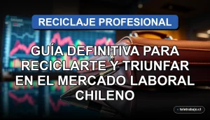Guía de reciclaje profesional 2026 para el mercado laboral chileno, concepto de aprendizaje y crecimiento continuo.