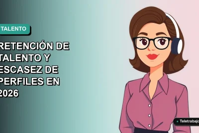 Ilustración vectorial plana de una mujer profesional de tecnología trabajando de forma remota, con fondo degradado azul verdoso.