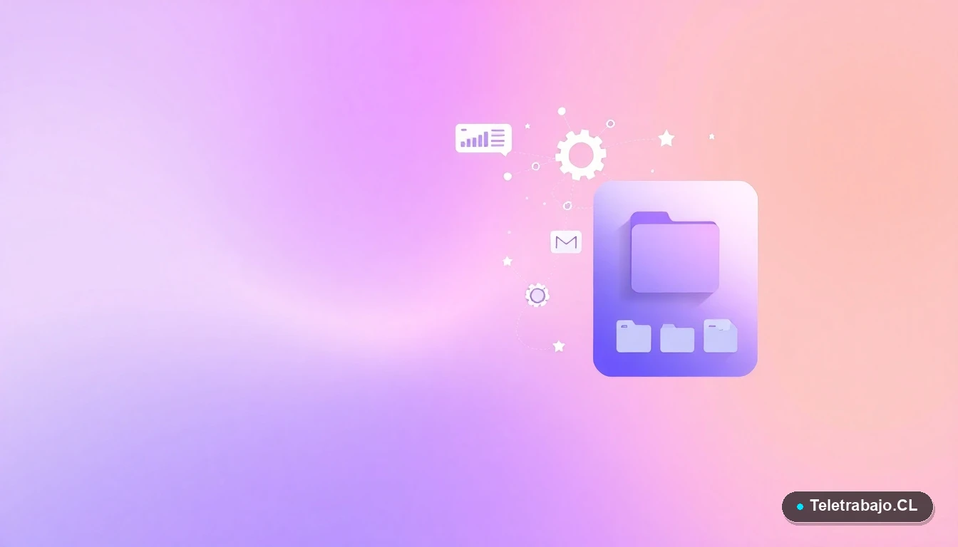 Composición abstracta de interfaz de usuario tecnológica con gráficos y iconos flotantes, sobre fondo degradado lila.