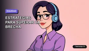 Ilustración vectorial plana de una mujer profesional chilena, estilo Corporate Memphis, con fondo degradado lavanda y espacio negativo, representando los retos laborales femeninos en 2026.