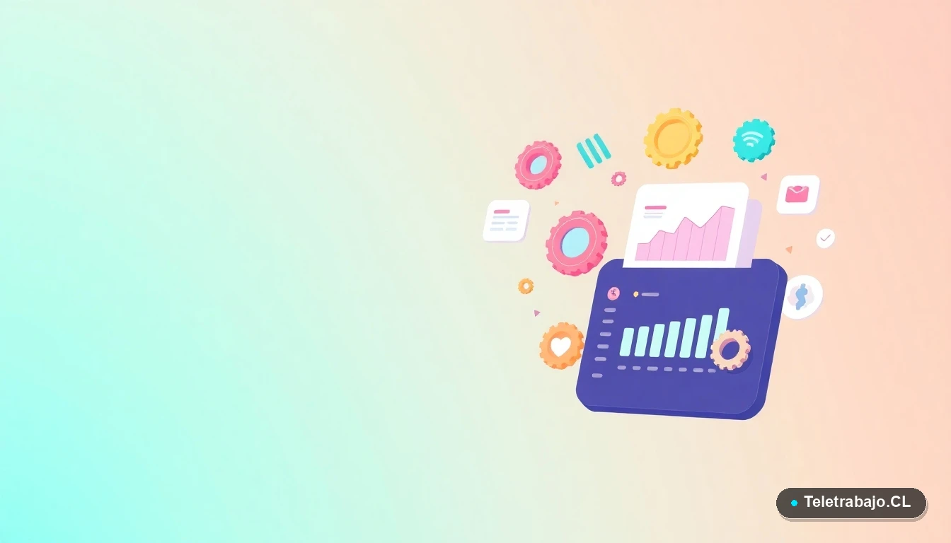 Composición abstracta de interfaz tecnológica con gráficos y engranajes flotantes, ilustración vectorial plana sobre fondo degradado menta, representando estrategias digitales para la equidad laboral.