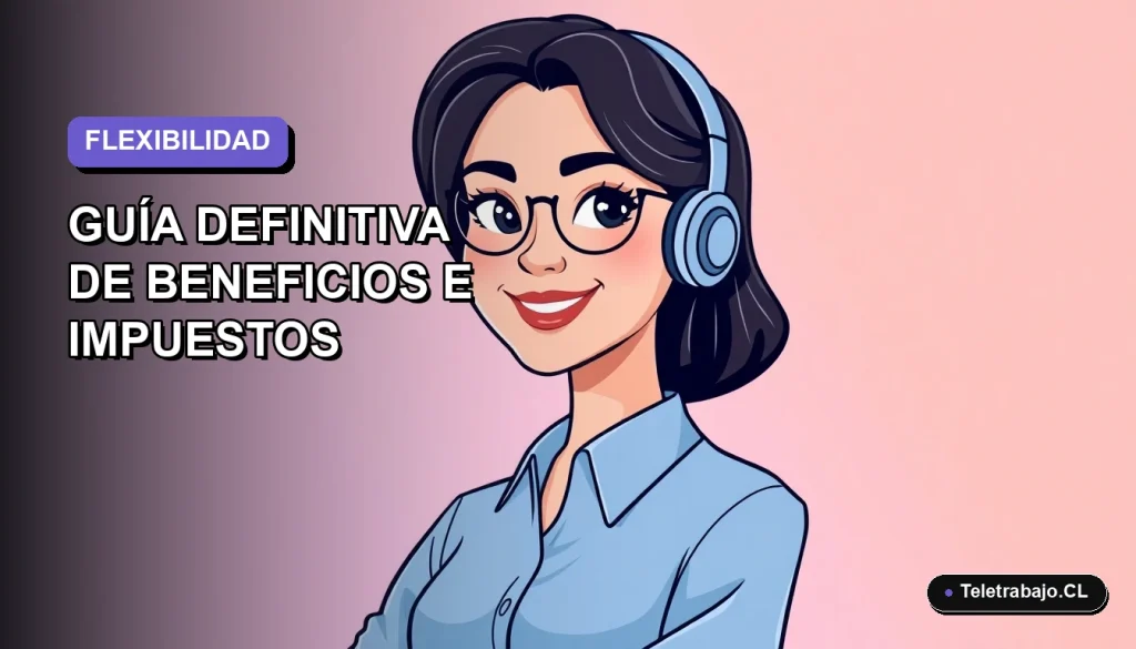 Ilustración plana corporativa de una trabajadora chilena sonriente con blusa azul, sobre fondo degradado lavanda, representando beneficios de retribución flexible 2026.