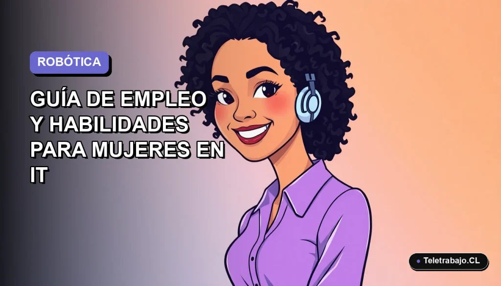 Ilustración plana de una mujer chilena profesional de tecnología, sonriendo, con blusa lavanda, sobre fondo gradiente azul y púrpura vacío.