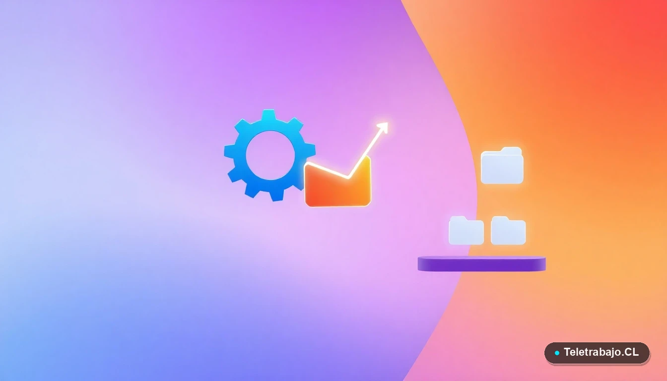 Elementos de interfaz de usuario abstractos y futuristas, como engranajes y gráficos, en estilo de ilustración plana, representando el entorno tecnológico de la robótica en Chile.