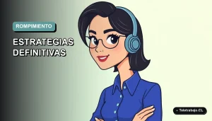 Ilustración vectorial plana de una mujer profesional de tecnología, con blusa azul y peinado moderno, sobre un fondo degradado suave de color verde menta, representando el concepto de romper el techo de cristal en el trabajo remoto.