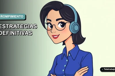 Ilustración vectorial plana de una mujer profesional de tecnología, con blusa azul y peinado moderno, sobre un fondo degradado suave de color verde menta, representando el concepto de romper el techo de cristal en el trabajo remoto.