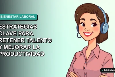 Ilustración vectorial plana de trabajadora chilena feliz en teletrabajo, concepto de salario emocional y retención de talento para 2026, fondo degradado azul verdoso.