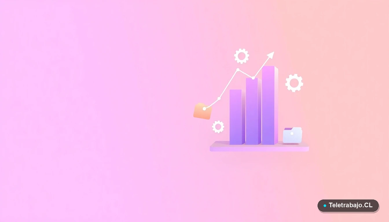 Elementos de UI abstractos y gráficos de crecimiento flotantes, representando productividad y análisis de datos para estrategias de salario emocional en empresas chilenas.